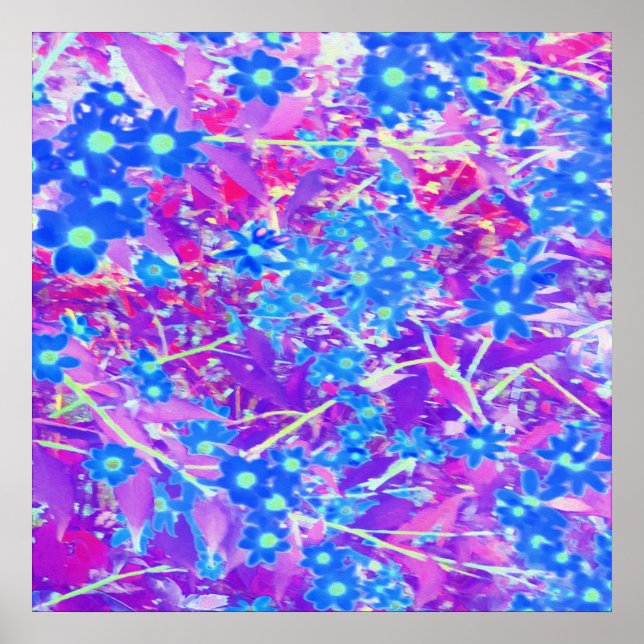 Póster Flores azul violeta y verde anime bonito (Frente)