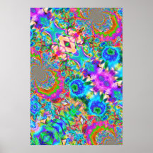 Flores azules abstractas - pintura floral retro