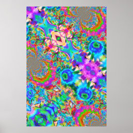 Póster Flores azules abstractas - pintura floral retro