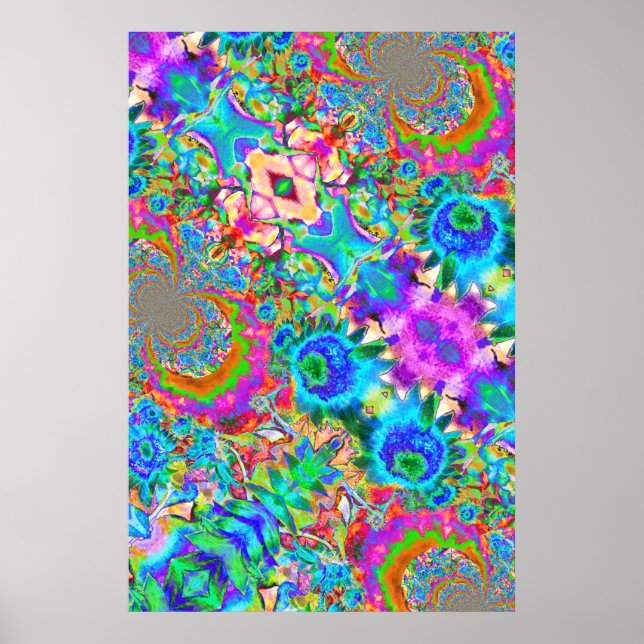 Póster Flores azules abstractas - pintura floral retro (Frente)