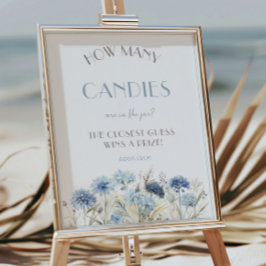 Póster Flores azules Baby Shower: ¿Cuántos canes juegan?