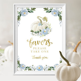 Póster Flores azules Caen Calabaza Baby Shower Favor Rótu