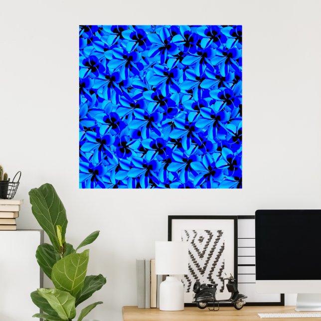 Póster Flores azules de Frangipani, (Oficina en casa)