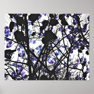 Póster Flores azules en el concepto de árbol de invierno