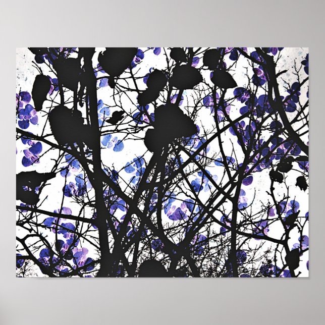 Póster Flores azules en el concepto de árbol de invierno  (Frente)