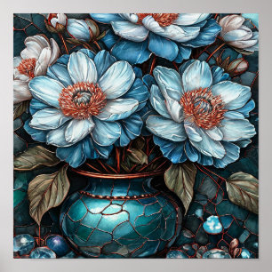 Póster Flores Azules en Jarrón Bodegón Floral Elegante