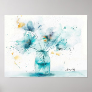 Póster Flores azules en una bolsa de vidrio