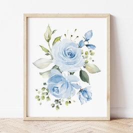 Póster Flores azules, flores acuáticas, guardería infanti