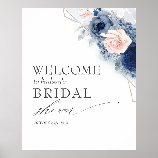 Póster Flores Azules Polvorientas Bienvenida a Boda / Bab (Frente)