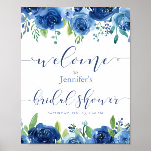 Póster Flores azules rusticas ducha de novia Poster de bi
