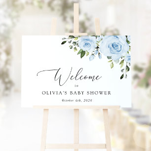 Póster Flores azules, vegetación, bienvenida a Baby Showe
