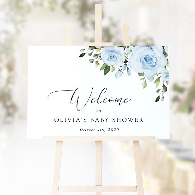 Póster Flores azules, vegetación, bienvenida a Baby Showe (Subido por el creador)