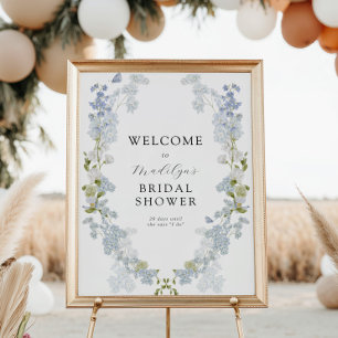 Póster Flores azules Verdor Bridal Shower signo de bienve
