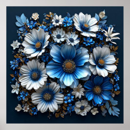 Póster Flores azules y blancas