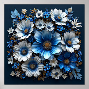 Póster Flores azules y blancas