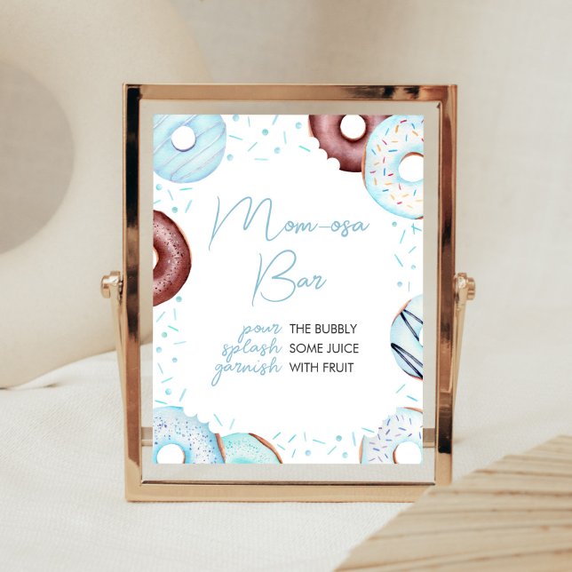Póster Flores azules y pañales Mamá Osa Bar (Donuts and Diapers Baby Shower Mom Osa Bar Sign)