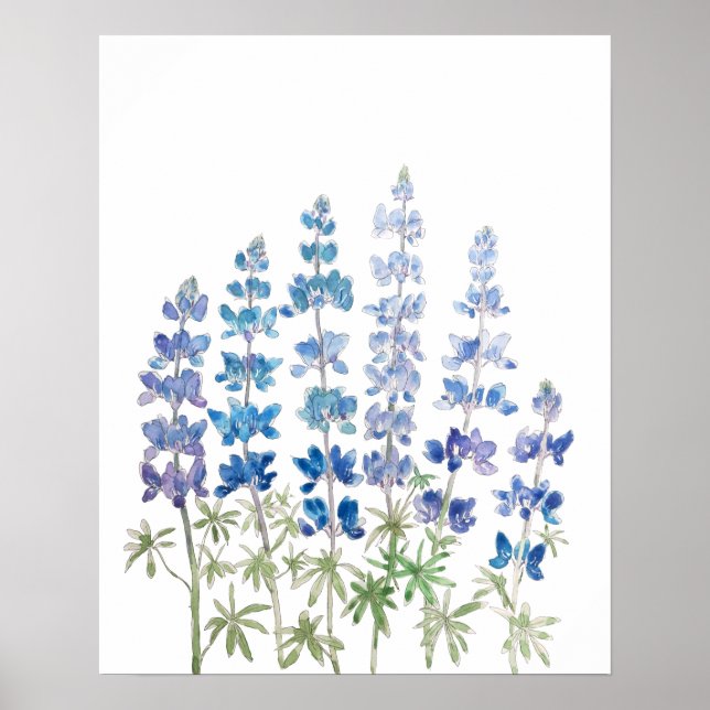 Póster flores azules y púrpuras acuarela (Frente)