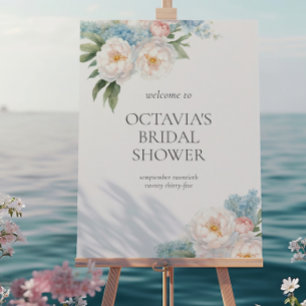 Póster Flores azules y rosas suaves ducha de novia clásic