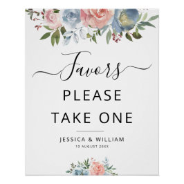 Póster flores azules y ruidosas firma Favor