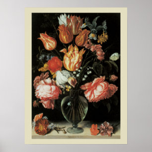 Póster Flores barrocas vintage, tulipanes y rosas en jarr