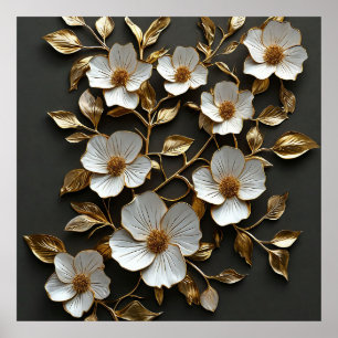 Póster Flores blancas 3d