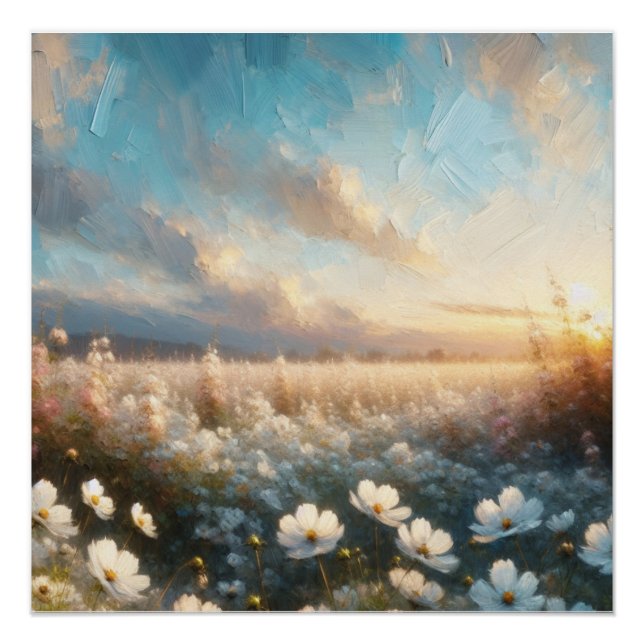 Póster Flores blancas bajo un hermoso cielo (Anverso)