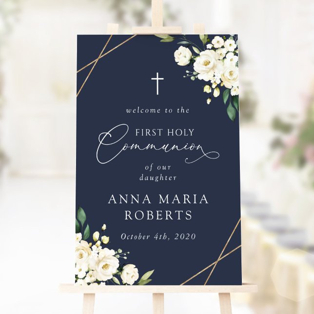 Póster Flores blancas crema, Bienvenida a la Primera Comu (Subido por el creador)