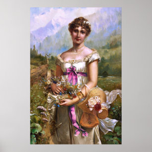 Póster Flores blancas de cinta rosada de la hermosa dama