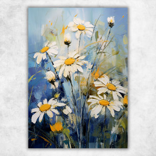 Póster Flores blancas de margarita sobre azul Botánica