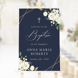Póster Flores Blancas, Flores Crema, Bienvenida Bautizo