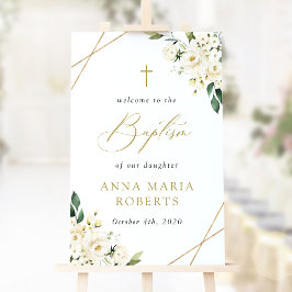 Póster Flores Blancas, Flores Crema, Bienvenida Bautizo