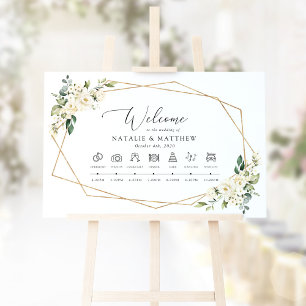 Póster Flores blancas, flores de crema, línea de tiempo B