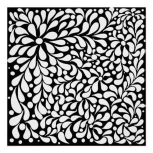 Póster Flores blancas modernas y audaces sobre fondo negr