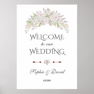 Póster Flores blancas musicales Bienvenidos Rótulo Boda