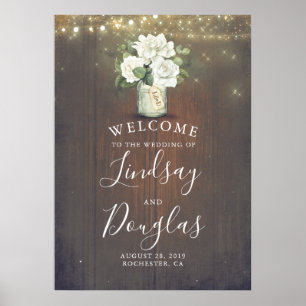 Póster Flores blancas símbolo de bienvenida de boda rústi