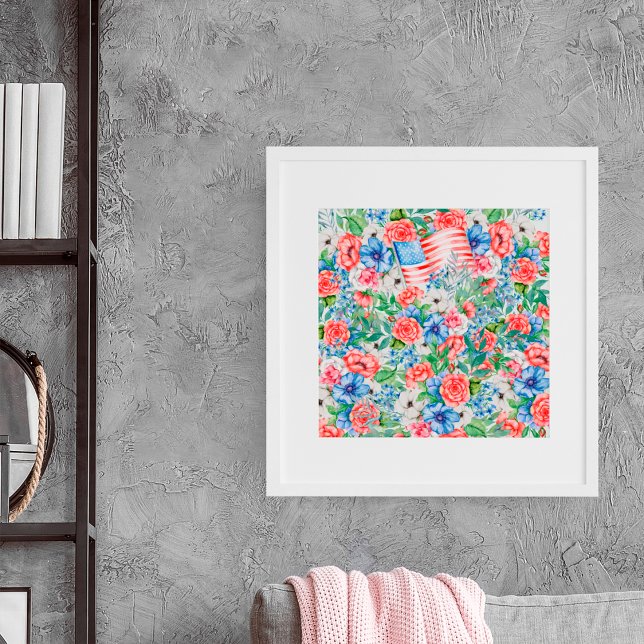 Póster Flores Blancas Y Azules Rojas Patrióticas 4 De Jul (Subido por el creador)