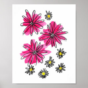 Póster Flores blancas y rosas singulares