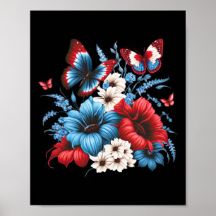 Póster Flores - Blanco Rojo Y Azul 4 De Julio Patriótico