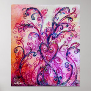 PÓSTER FLORES BLANCOS, PURPILLAS ROSAS CON CORAZÓN