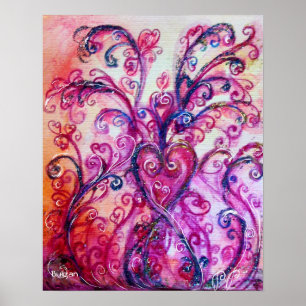 PÓSTER FLORES BLANCOS, PURPILLAS ROSAS CON CORAZÓN