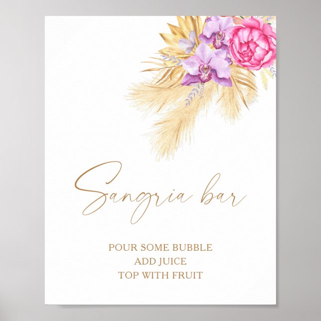 Póster Flores boho de acuarela - bar sangría (Frente)