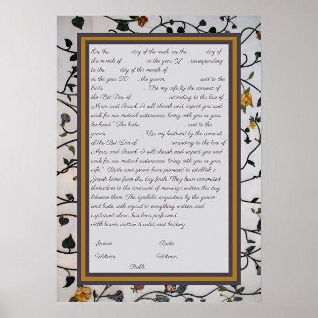 Póster Flores bordadas Ketubah - Reforma del texto canadi (Frente)
