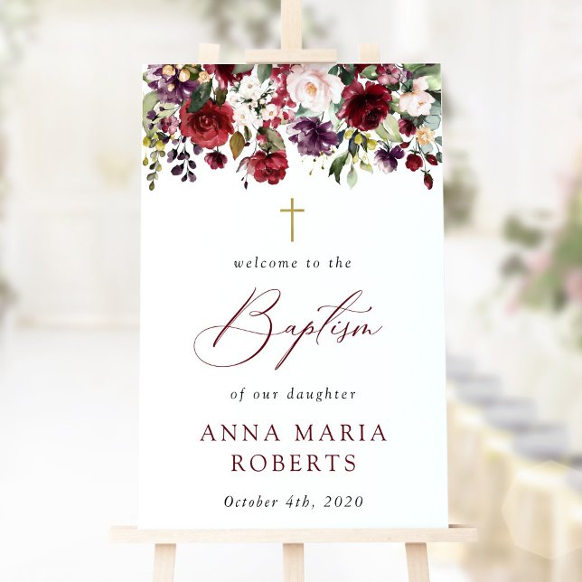 Póster Flores Borgoña, Flores Rosadas, Bienvenida Bautizo (Subido por el creador)
