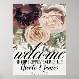 Póster Flores Botánicas de Bienvenida Nupcial con Rubor