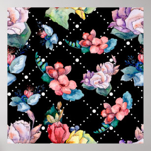 Póster Flores botánicas de flores de caracol. Hojas salva