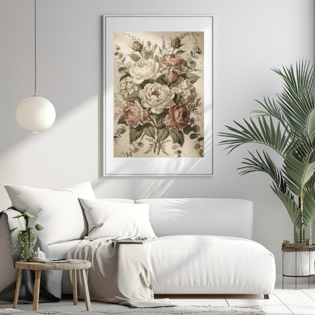 Póster Flores Botánicas Vintage  (Botanical Vintage Flowers 1480 x 1480 px Mockup 1)