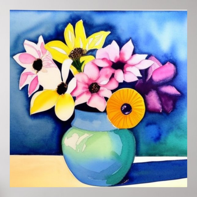 Póster Flores brillantes en acuarela (Frente)