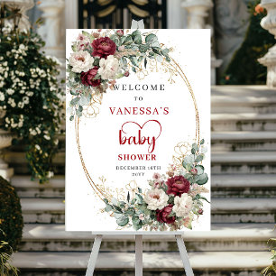 Póster Flores Burgundy Rojo Intenso Bienvenida Baby Showe