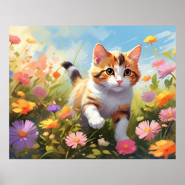 Póster *~* Flores Calico Gatito 5:4  Gatito Gato AP68 (Frente)