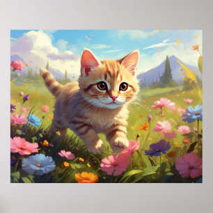 Póster *~* Flores caminando de gatito 5:4  Gatito AP68